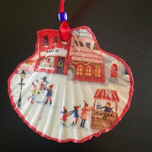Handmade Christmas Ornament - Decoupaged Scallop Shell
